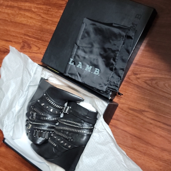 L.A.M.B. Black Studded Ankle Boots - Picture 1 of 5